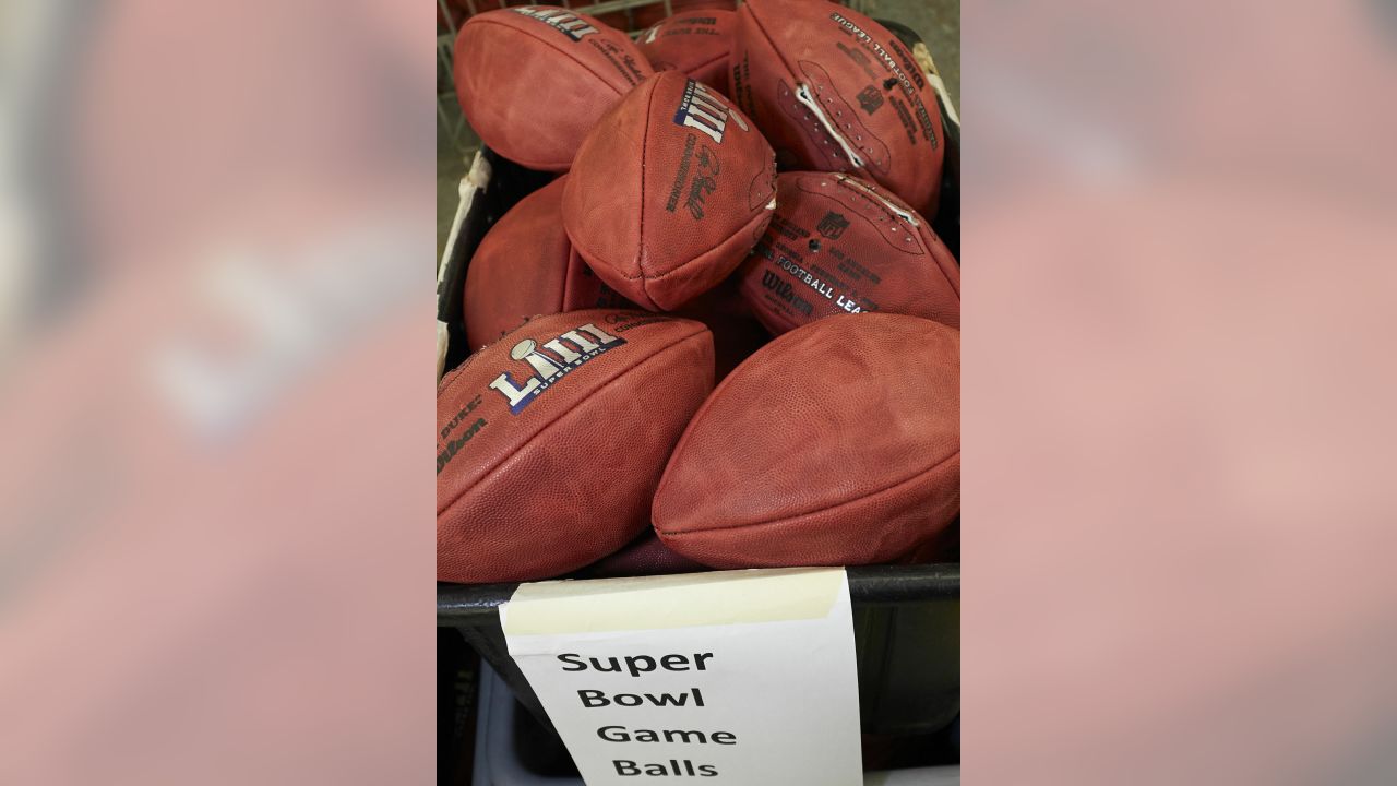 The official Super Bowl XLIII game balls are assembled together at the  Wilson Sporting Goods football factory Monday, Jan. 19, 2009 in Ada, Ohio.  The factory began making the game ball Sunday