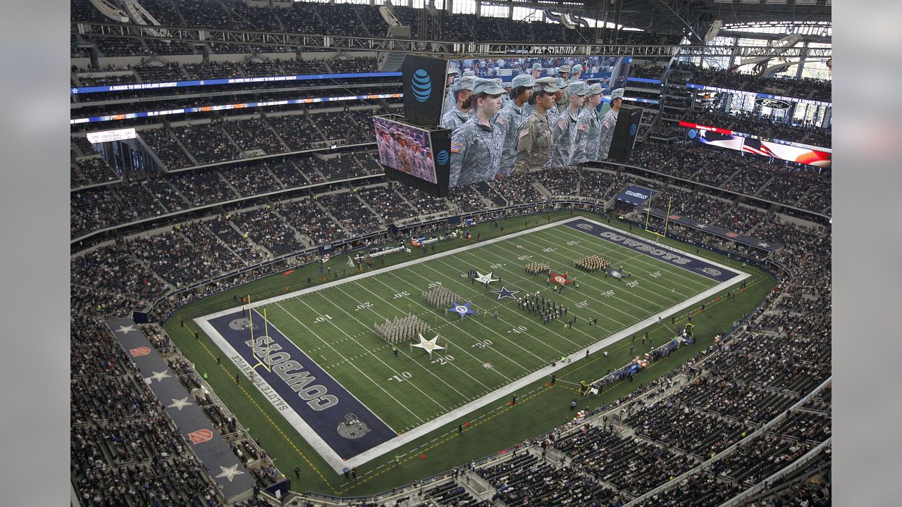 U.S. Military recruits are sworn in during halftime on Salute to Service  military appreciation day at an NFL football game between the Jacksonville  Jaguars and the Las Vegas Raiders, Sunday, Nov. 6