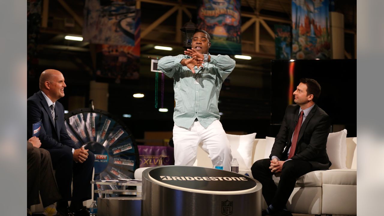 NFL media works on radio row during Super Bowl 56 week at the Los Angeles  Convention Center on …