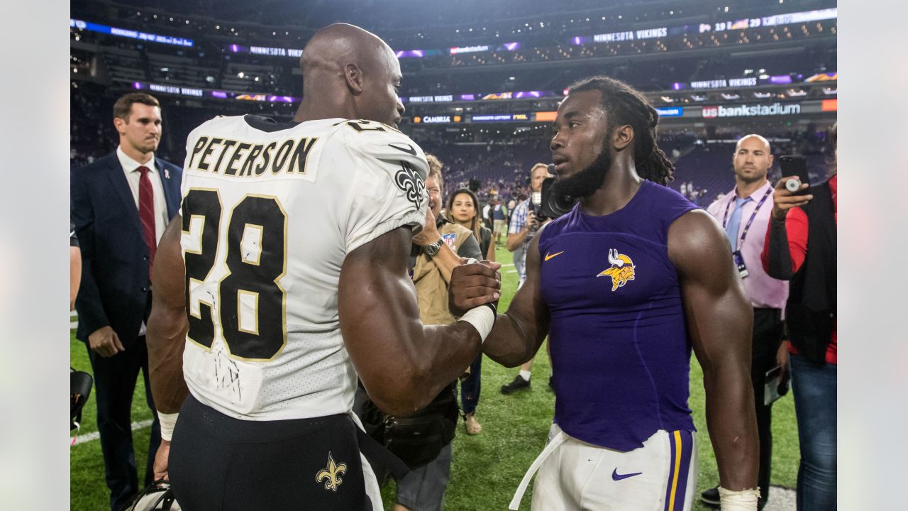 Minnesota Vikings running back Adrian Peterson (28) celebrates in