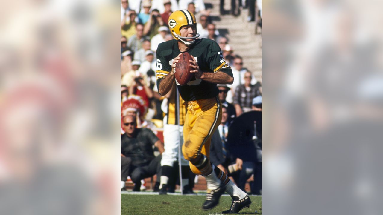 Green Bay Packers QB Bart Starr in action before snap vs