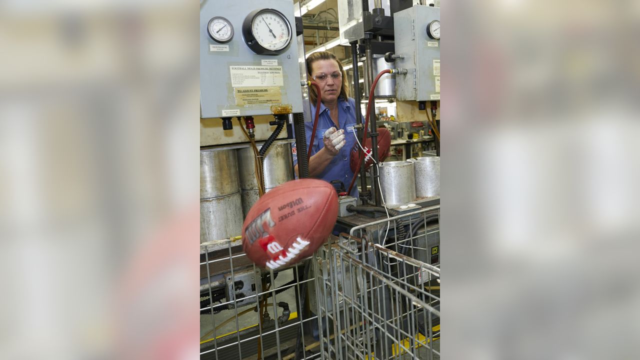 An official game ball for the NFL Super Bowl 50 football game is  photographed, Tuesday, Jan. 26, 2016. The Wilson Sporting Goods football  factory in Ada, Ohio has made the official Super