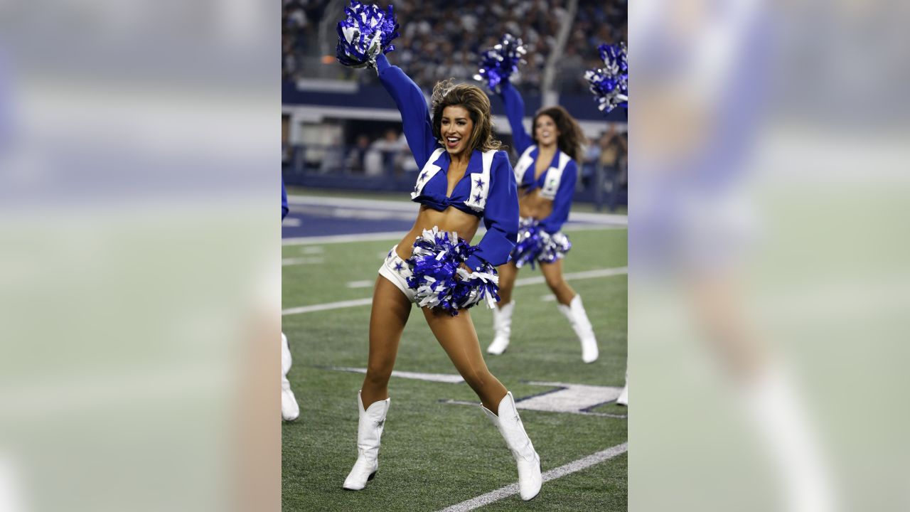 The Dallas Cowboys Cheerleaders perform during an NFL football