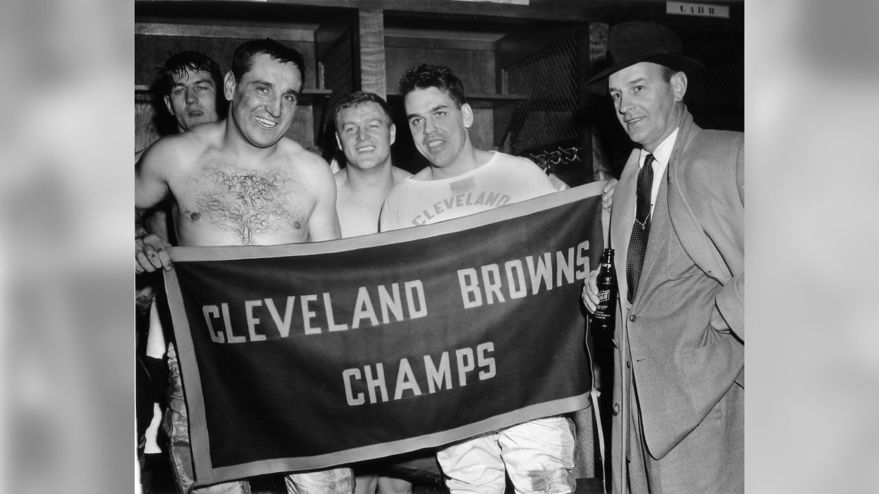 Pictured at the All-American Football Conference meeting on Dec. 18, 1948,  in Cleveland, Ohio, are (left to right) Paul Brown, Cleveland Browns  general manager and coach; Anthony Morabito, owner of the San