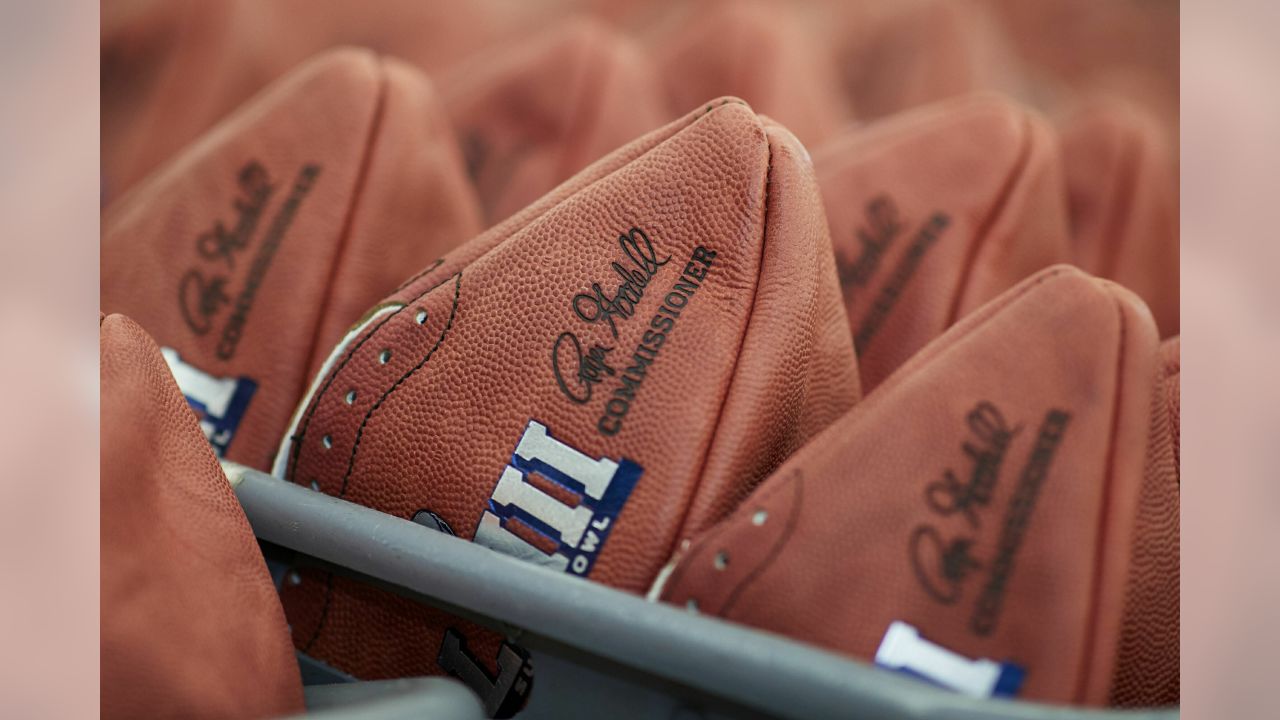 An official game ball for the NFL Super Bowl 50 football game is  photographed, Tuesday, Jan. 26, 2016. The Wilson Sporting Goods football  factory in Ada, Ohio has made the official Super