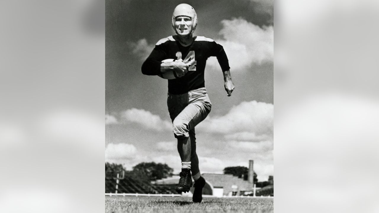 Fullback Fred Gehrke of the Cleveland Rams designed the first pro helmet  with a logo or design in 1948.