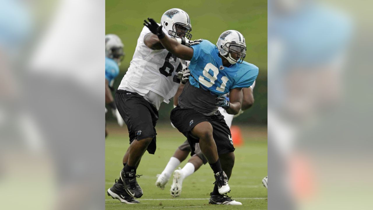 Carolina Panthers' Everette Brown (91) looks on during football