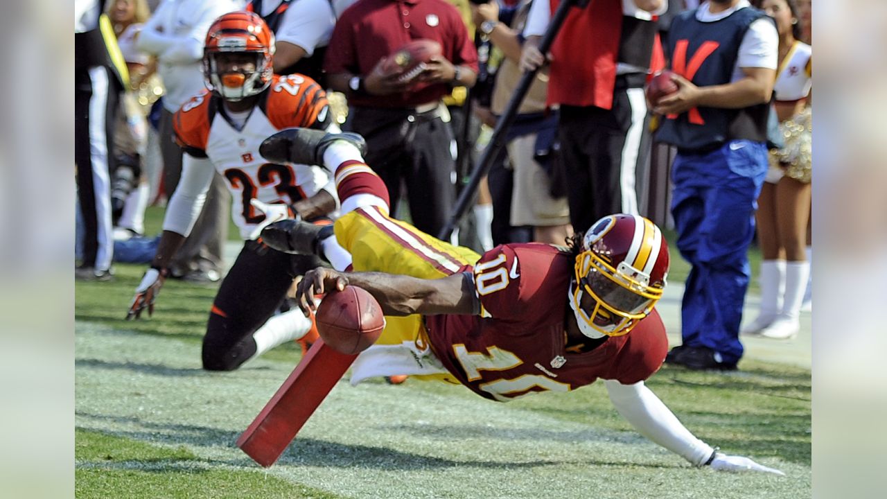 Washington Redskins quarterback Robert Griffin III celebrates a