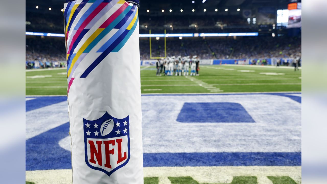 The NFL Crucial Catch logo is seen on the goal post at Mile High