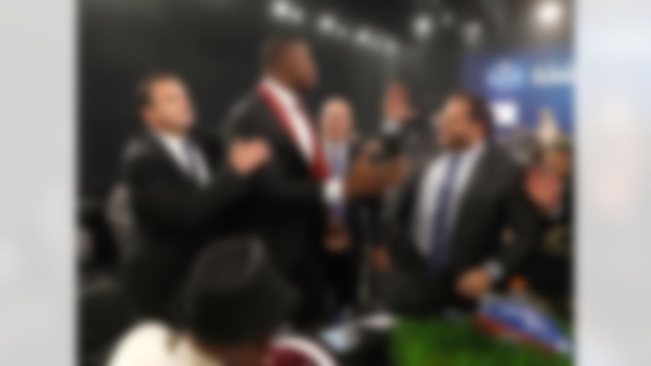 Mississippi State defensive tackle Chris Jones celebrates backstage after being selected by the Kansas City Chiefs during the 2016 NFL Draft at the Auditorium Theatre on Thursday, April 28, 2016 in Chicago. (Ben Liebenberg/NFL)