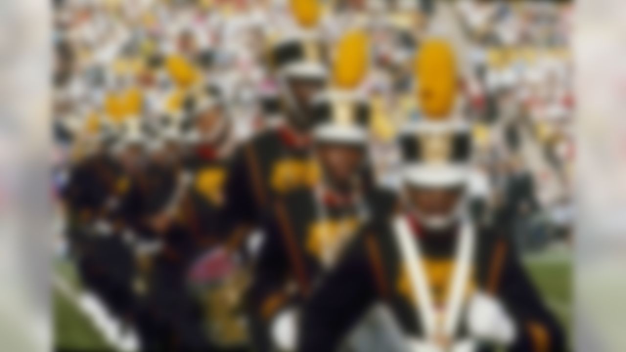 The Grambling State marching band performs during halftime of Super Bowl I, Jan. 15, 1967. The Green Bay Packers defeated the Kansas City Chiefs 35-10 at the Los Angeles Coliseum. (National Football League)