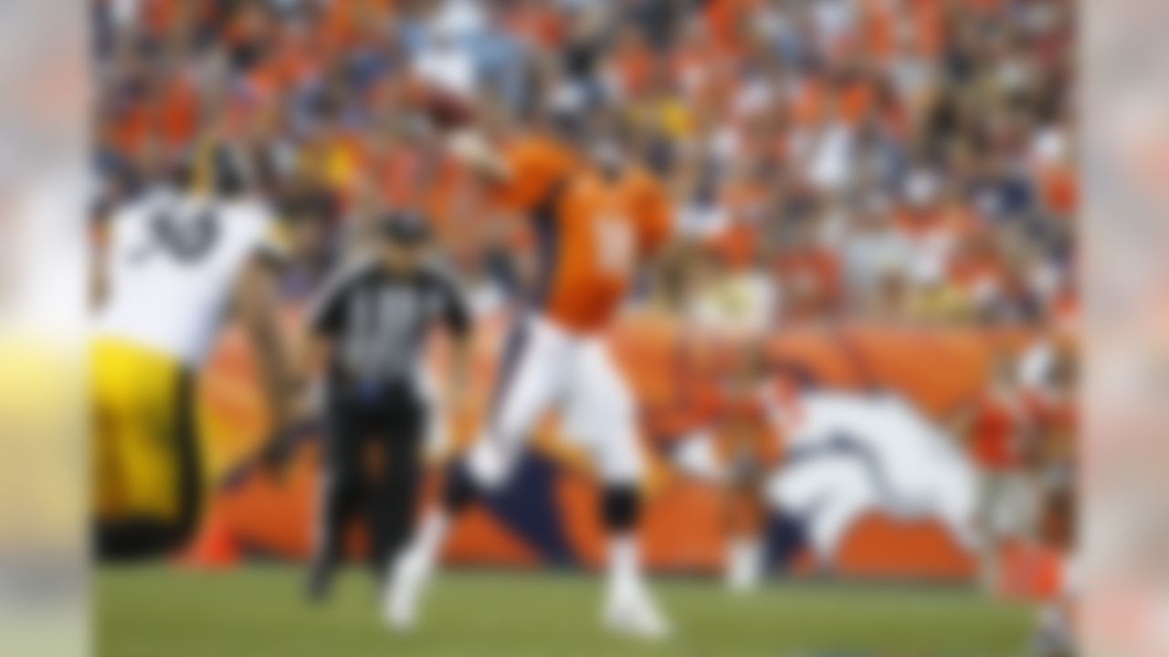 Denver Broncos quarterback Peyton Manning throws during an NFL game against the Pittsburgh Steelers, Sunday, Sept. 9, 2012 in Denver. The Broncos won the game, 31-19. (Ric Tapia/NFL)