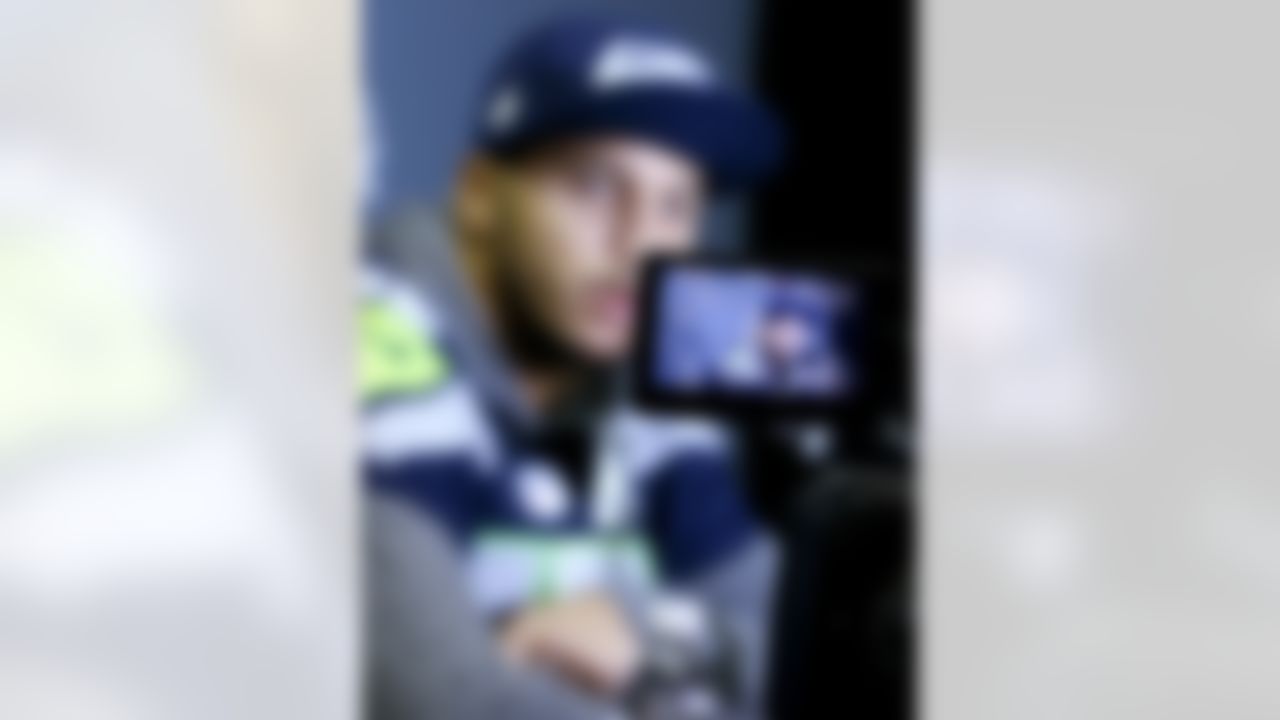 Seattle Seahawks' Jermaine Kearse answers a question at a news conference for NFL Super Bowl XLIX football game, Wednesday, Jan. 28, 2015, in Phoenix. The Seahawks play the New England Patriots in Super Bowl XLIX on Sunday, Feb. 1, 2015. (AP Photo/Matt York)