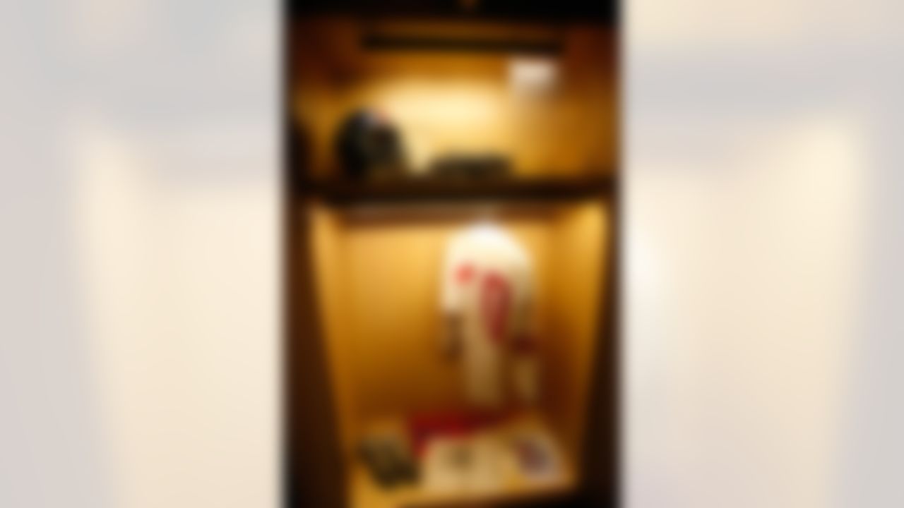 A detail view of a display of San Huff's locker of the St. Louis Cardinals inside of the Pro Football Hall of Fame prior to the game between the Washington Redskins against the Indianapolis Colts during the AFC-NFC Pro Football Hall of Fame Game at Fawcett Stadium on August 3, 2008 in Canton, Ohio. The Redskins defeated the Colts 30-16. (AP Photo/Scott Boehm)