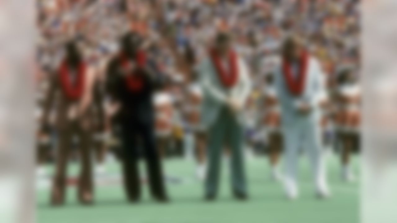 Pro Football Hall of Fame inductees Herb Adderley, Deacon Jones, Bob Lilly, and Jim Otto at the NFL Pro Bowl, a 37-27 NFC victory on January 27, 1980, at Aloha Stadium in Honolulu, Hawaii. (National Football League)