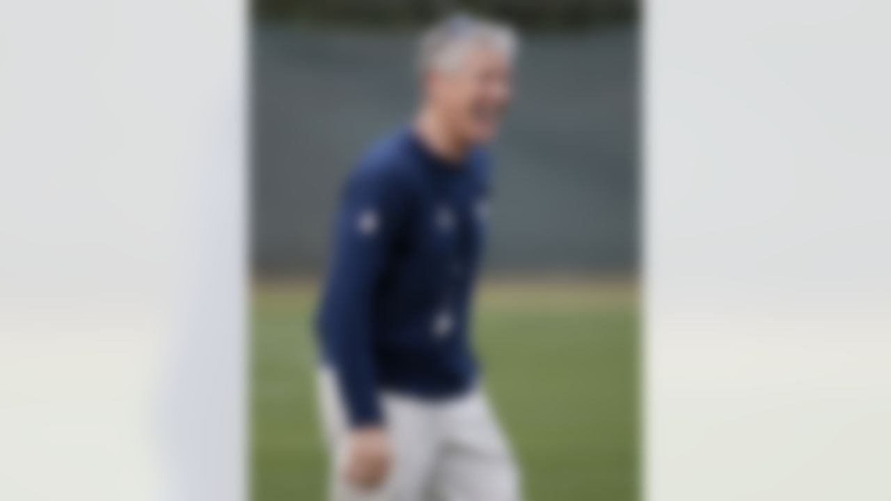 Seattle Seahawks' head coach Pete Carroll laughs during a team practice for NFL Super Bowl XLIX football game, Wednesday, Jan. 28, 2015, in Tempe, Ariz. The Seahawks play the New England Patriots in Super Bowl XLIX on Sunday, Feb. 1, 2015. (AP Photo/Matt York)