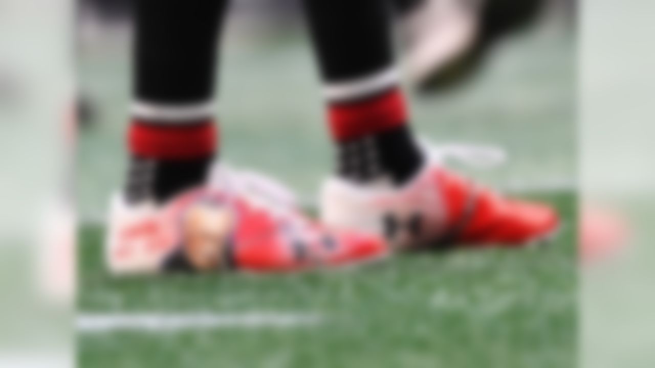 Atlanta Falcons wide receiver Mohamed Sanu warms up wearing his Stan Lee themed cleats during the first half of an NFL football game between the Atlanta Falcons and the Dallas Cowboys, Sunday, Nov. 18, 2018, in Atlanta. Lee died at the age of 95 on Nov. 12, 2018.