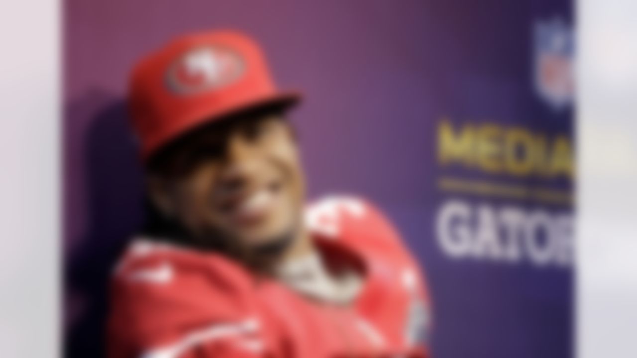 San Francisco 49ers safety Dashon Goldson (38) smiles during media day for the NFL Super Bowl XLVII football game Tuesday, Jan. 29, 2013, in New Orleans. (AP Photo/Mark Humphrey)