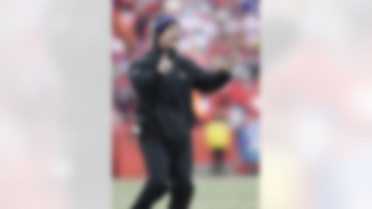 Baltimore Ravens head coach John Harbaugh is seen on the sidelines during the third quarter of an NFL AFC wild card football playoff game against the Kansas City Chiefs Sunday, Jan. 9, 2011, in Kansas City, Mo. (AP Photo/Jeff Roberson)