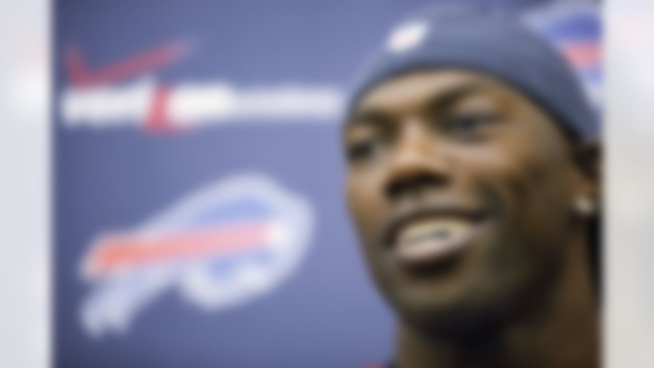 Buffalo Bills' Terrell Owens speaks after football practice inside the fieldhouse at Ralph Wilson Stadium in Orchard Park, N.Y., Monday, May 18, 2009. (AP Photo/David Duprey)