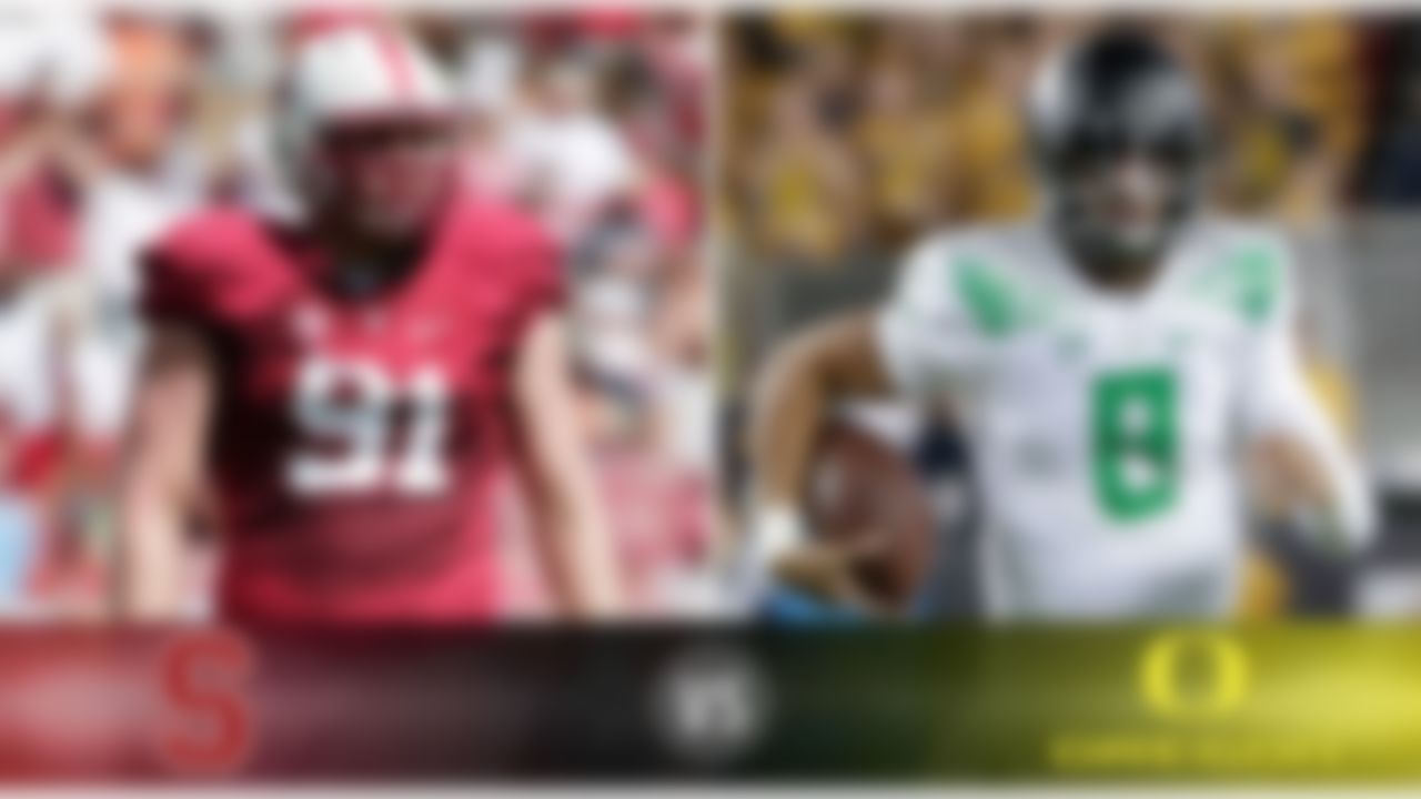 Details: Saturday, 7:30 p.m. ET, FOX
The skinny: Any time the Ducks and Cardinal have gotten together, it's very often been the game of the year in the Pac-12. That's not the case in 2014, but this is still an excellent matchup between one of the country's top offenses against one of the best defenses. Marcus Mariota (above) is the front-runner for the Heisman Trophy but will be looking to exorcise some demons against Henry Anderson (above) and company. While Oregon has won nine of the last 12 in the series, Stanford has taken two in a row against the Ducks.
Game picks:
Brandt: Oregon, 31-17
Brooks: Oregon, 41-34
Jeremiah: Oregon, 28-27
Fischer: Oregon, 32-20
Goodbread: Oregon, 38-20
Huguenin: Oregon, 27-21