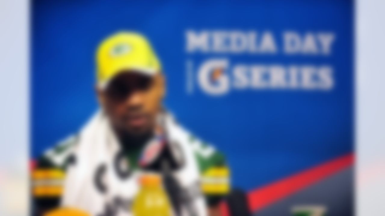 Green Bay Packers cornerback Charles Woodson speaks during Media Day at Cowboys Stadium in Arlington, Texas on February 1, 2011. (Gary A. Vasquez/NFL)