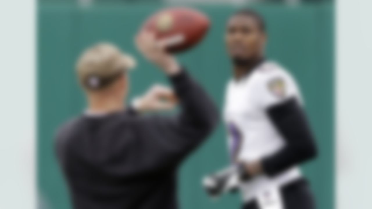Baltimore Ravens wide receiver Jacoby Jones prepares to catch a pass as he warms up during an NFL Super Bowl XLVII football practice on Wednesday, Jan. 30, 2013, in New Orleans. The Ravens face the San Francisco 49ers in Super Bowl XLVII on Sunday, Feb. 3. (AP Photo/Patrick Semansky)