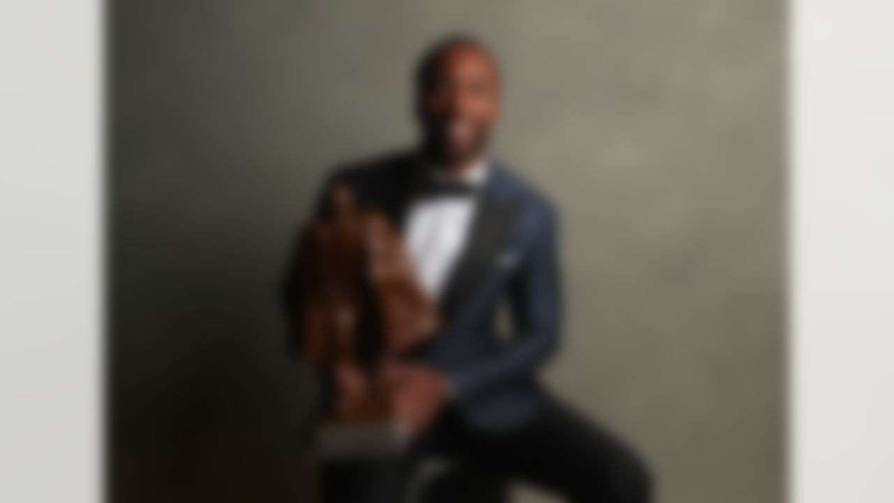 Arizona Cardinals wide receiver Larry Fitzgerald poses for a photo with the Walter Payton NFL Man of the Year award during the 6th annual NFL Honors award show at the Wortham Theater Center on Saturday, Feb. 4, 2017 in Houston. (Ben Liebenberg/NFL)