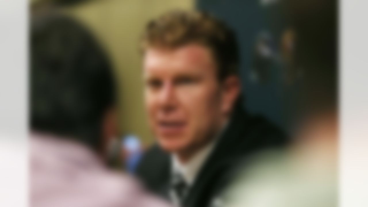 Baltimore Ravens center Matt Birk speaks to reporters during the arrivals press conference at the Hilton New Orleans Riverside on Monday, January 28, 2013 in New Orleans, LA. The Ravens will face the San Francisco 49ers in the NFL Super Bowl XLVII football game on Feb. 3. (Ben Liebenberg/NFL)
