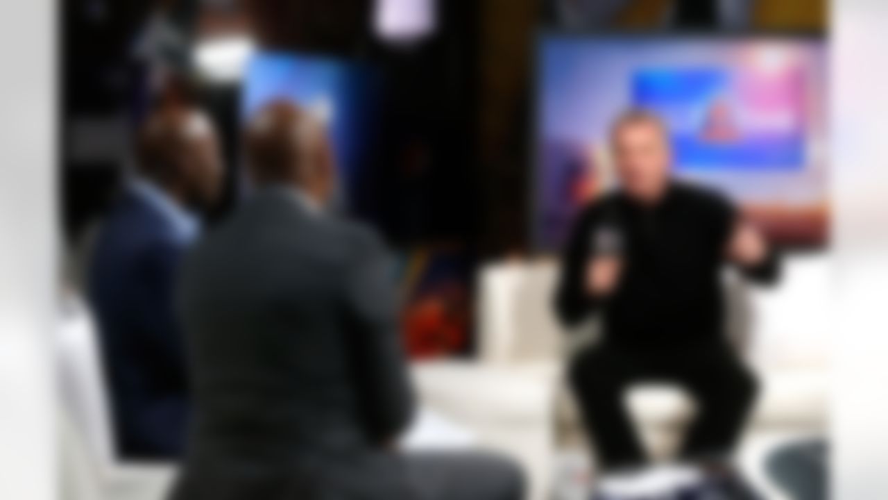 San Francisco 49ers Hall of Fame quarterback Joe Montana speaks on the NFL Network set on Radio Row at the Super Bowl XLVIII media center in the Sheraton Hotel on Thursday, January 30, 2014 in New York, NY. (Perry Knotts/NFL)