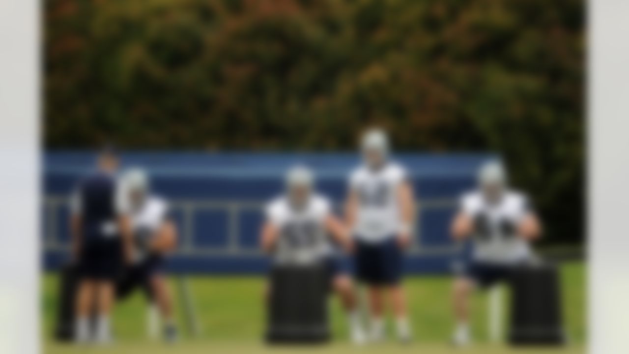 IRVING, TX - MAY 01: (L-R) Travis Bright #60, Matt Spanos #69, Ryan Gibbons #62 and Greg Isdaner #61 of the Dallas Cowboys during rookie mini camp on May 1, 2009 in Irving, Texas. (Photo by Ronald Martinez/Getty Images)