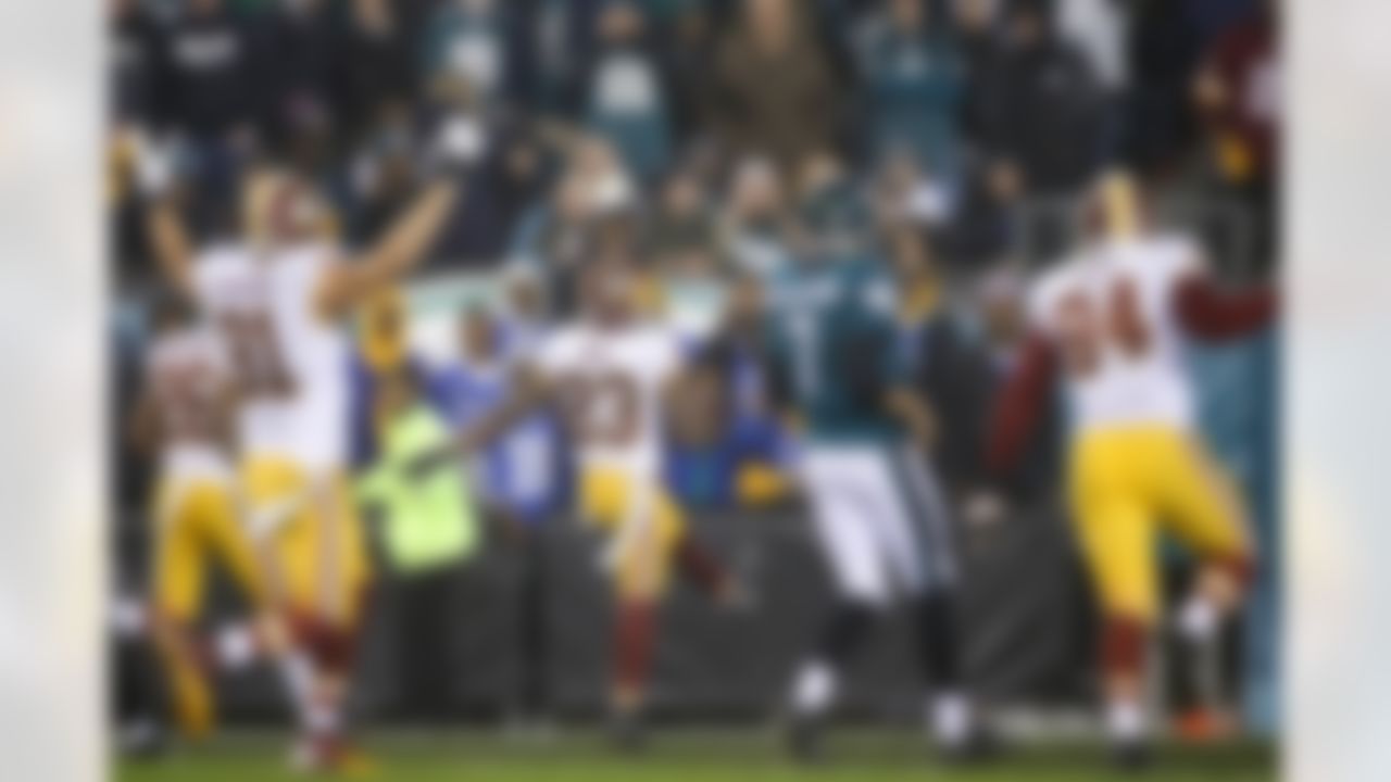 Washington Redskins' DeAngelo Hall (23) reacts after scoring a touchdown on a fumble in the second half of an NFL football game against the Philadelphia Eagles, Saturday, Dec. 26, 2015, in Philadelphia.
