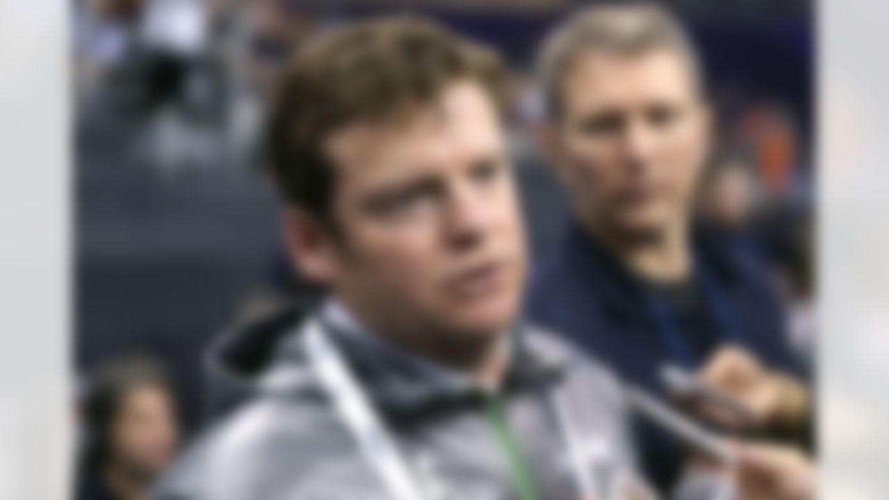Seattle Seahawks general manager John Schneider speaks with reporters during Media Day for Super Bowl XLIX at the U.S. Airways Center on Tuesday, January 27, 2015 in Phoenix, AZ. (Ben Liebenberg/NFL)