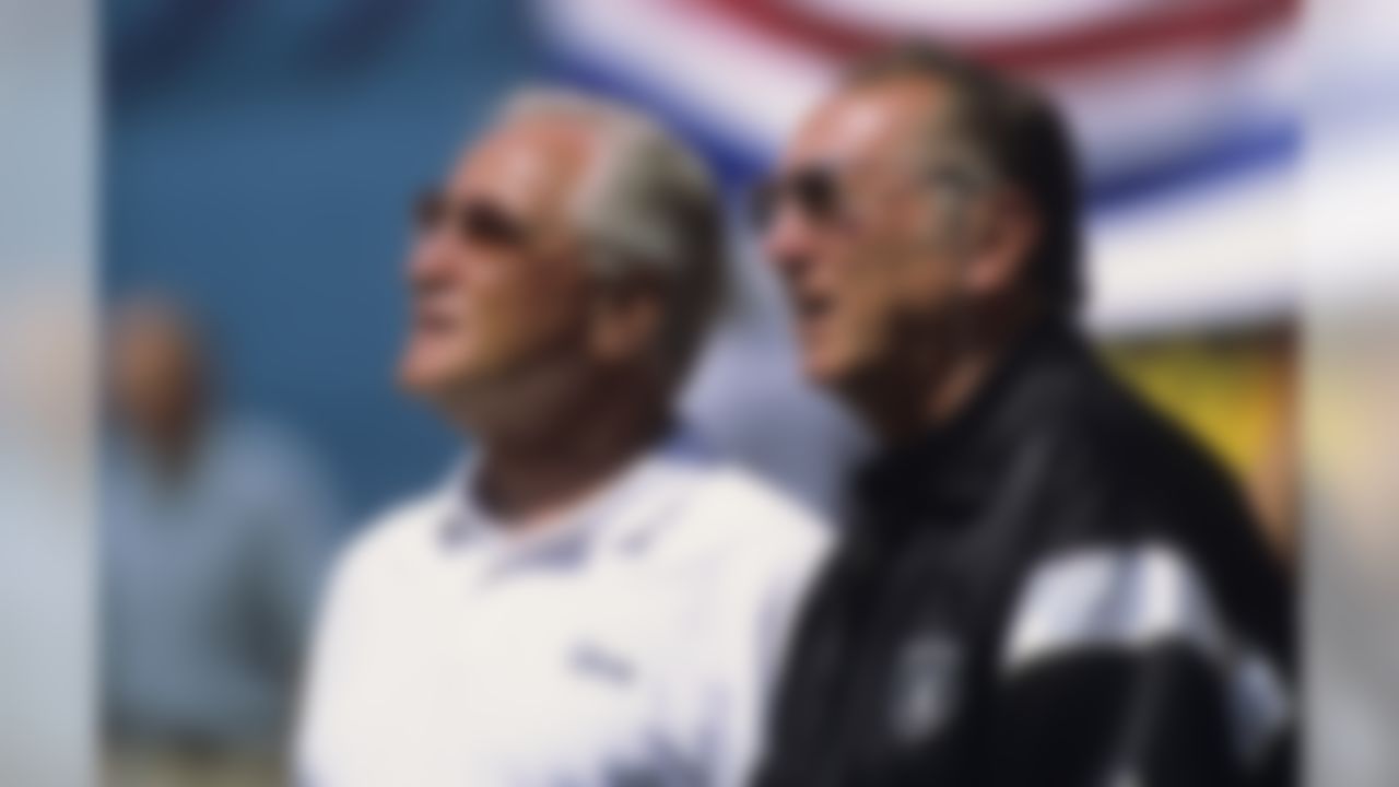 Oakland Raiders owner Al Davis and Miami Dolphins Head Coach Don Shula before a game against the Miami Dolphins at Joe Robbie Stadium in Miami, Florida on November 19,1990.
(Tom DiPace/Associated Press)