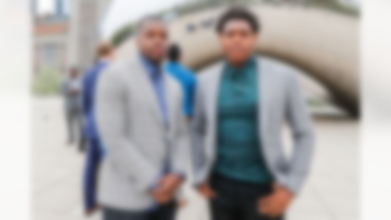 Alabama linebacker Reggie Ragland and Florida State cornerback Jalen Ramsey pose for a photo in front of the Bean on Wednesday, April 27, 2016 in Chicago. (Ben Liebenberg/NFL)