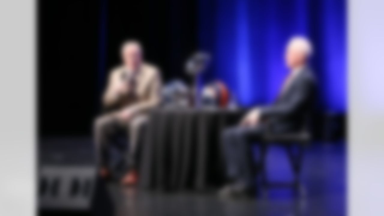 Seattle Seahawks head coach Pete Carroll and Denver Broncos head coach John Fox speak during a press conference at the Rose Theater on Friday, January 31, 2014 in New York, NY. (Ben Liebenberg/NFL)
