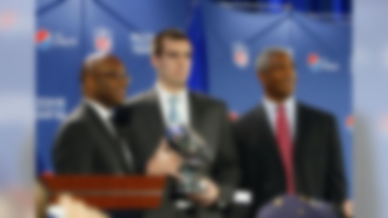 TAMPA , FL - JANUARY 29:  Baltimore Ravens quarterback Joe Flacco is presented the 2008 Diet Pepsi NFL Rookie of the Year award on Super Bowl XLIII Radio Row in Tampa, Florida on January, 29, 2009.  (Photo by Ben Liebenberg/NFL.com)