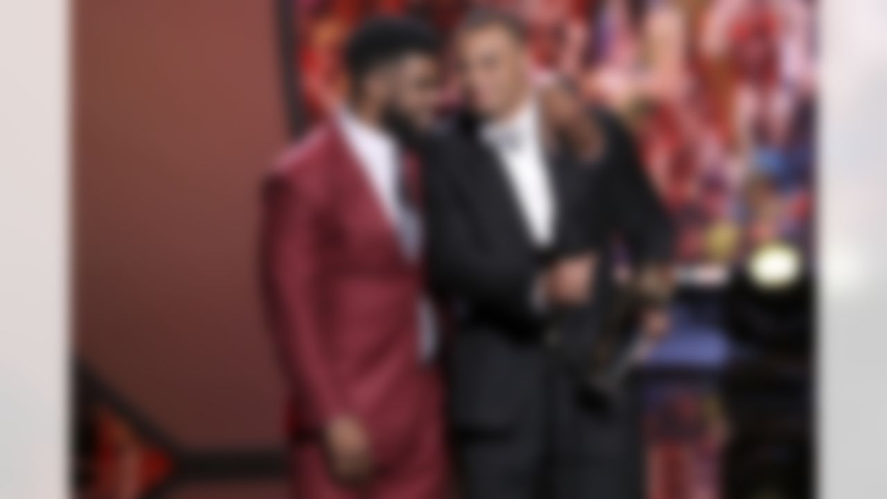 Dallas Cowboys quarterback Dak Prescott accepts the AP Offensive Rookie of the Year award as Dallas Cowboys running back Ezekiel Elliott looks on during the 6th annual NFL Honors award show at the Wortham Theater Center on Saturday, Feb. 4, 2017 in Houston. (Perry Knotts/NFL)