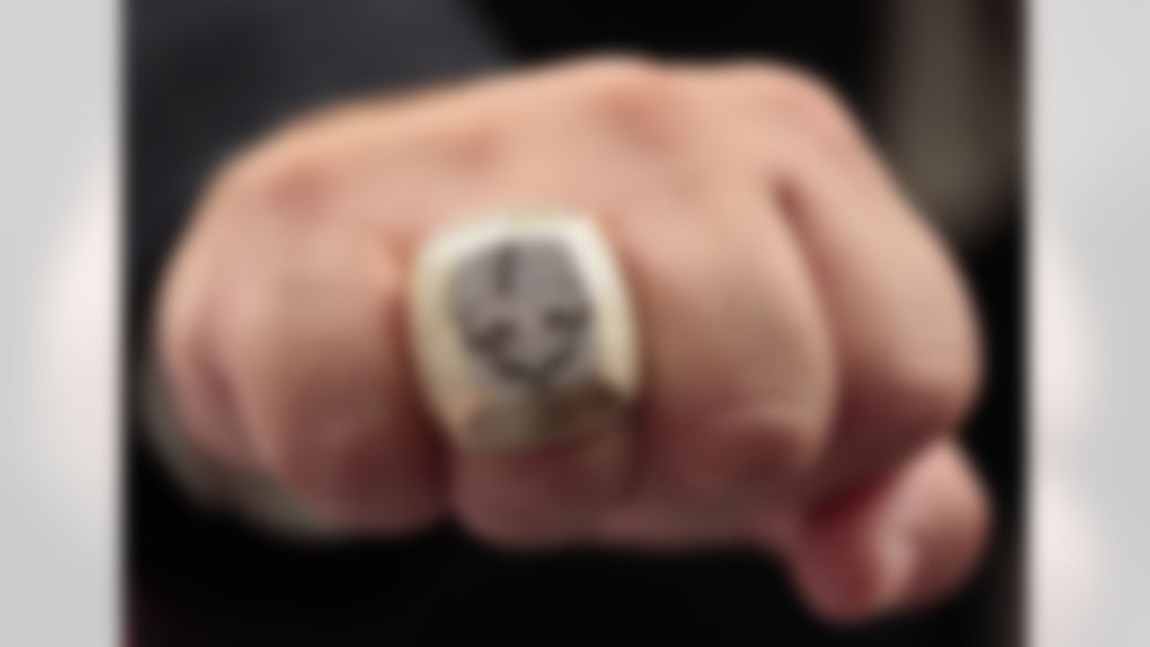 New Orleans Saints fullback Heath Evans displays his Super Bowl championship ring in New Orleans, Wednesday, June 16, 2010. The Saints defeated the Indianapolis Colts 31-17 in Super Bowl XLIV to attain the team's first championship in franchise history. (AP Photo/Patrick Semansky)