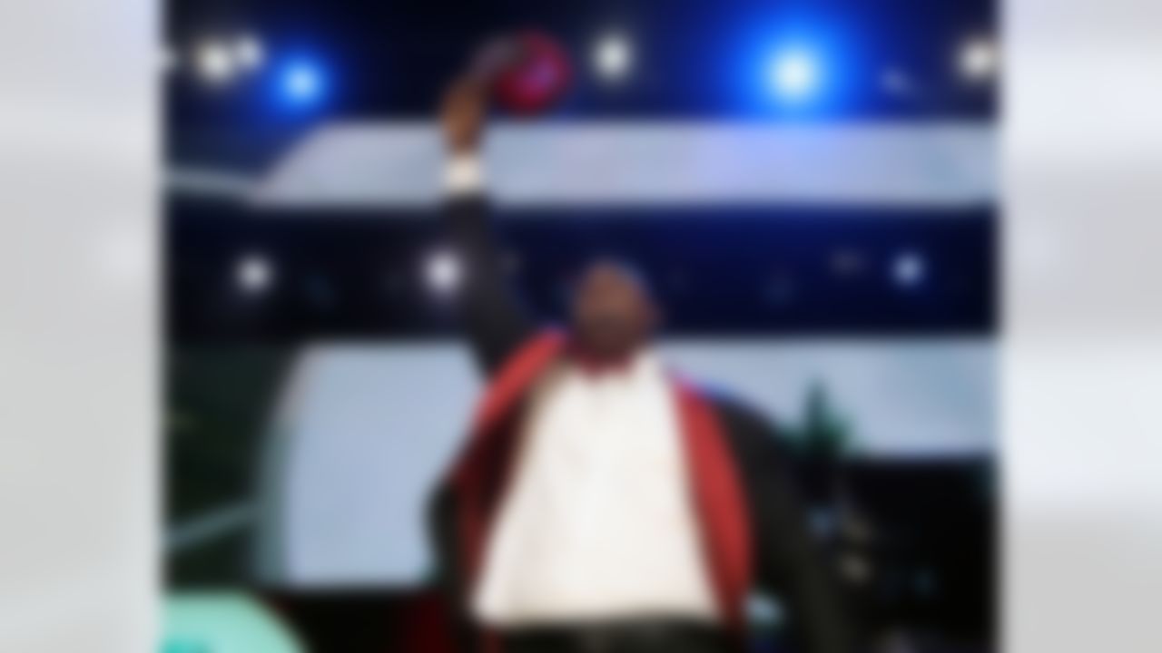 Mississippi State defensive tackle Chris Jones celebrates on the stage after being selected by the Kansas City Chiefs during the 2016 NFL Draft at the Auditorium Theatre on Thursday, April 28, 2016 in Chicago. (Perry Knotts/NFL)