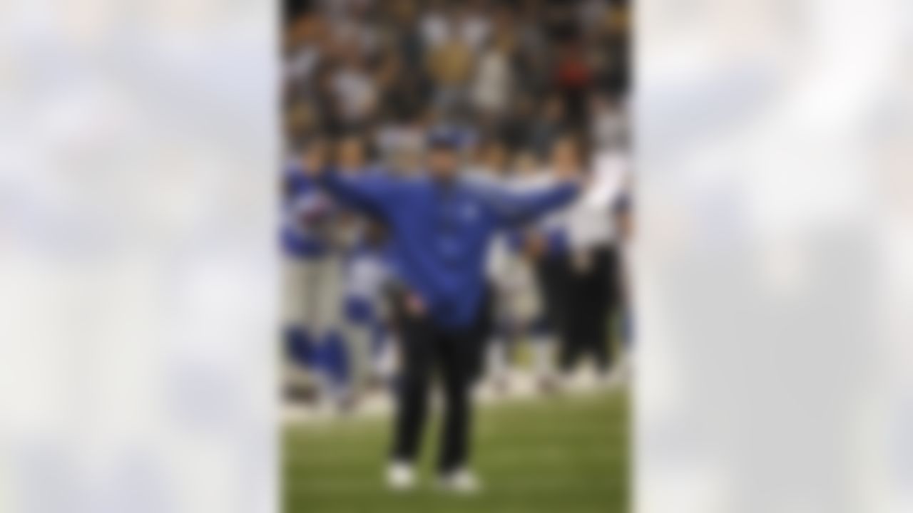New York Giants head coach Tom Coughlin shout his dismay concerning an official's call in the second half of an NFL game between the New York Giants and New Orleans Saints in the Louisiana Superdome in New Orleans, Sunday, Oct. 18, 2009. (AP Photo/Bill Feig)