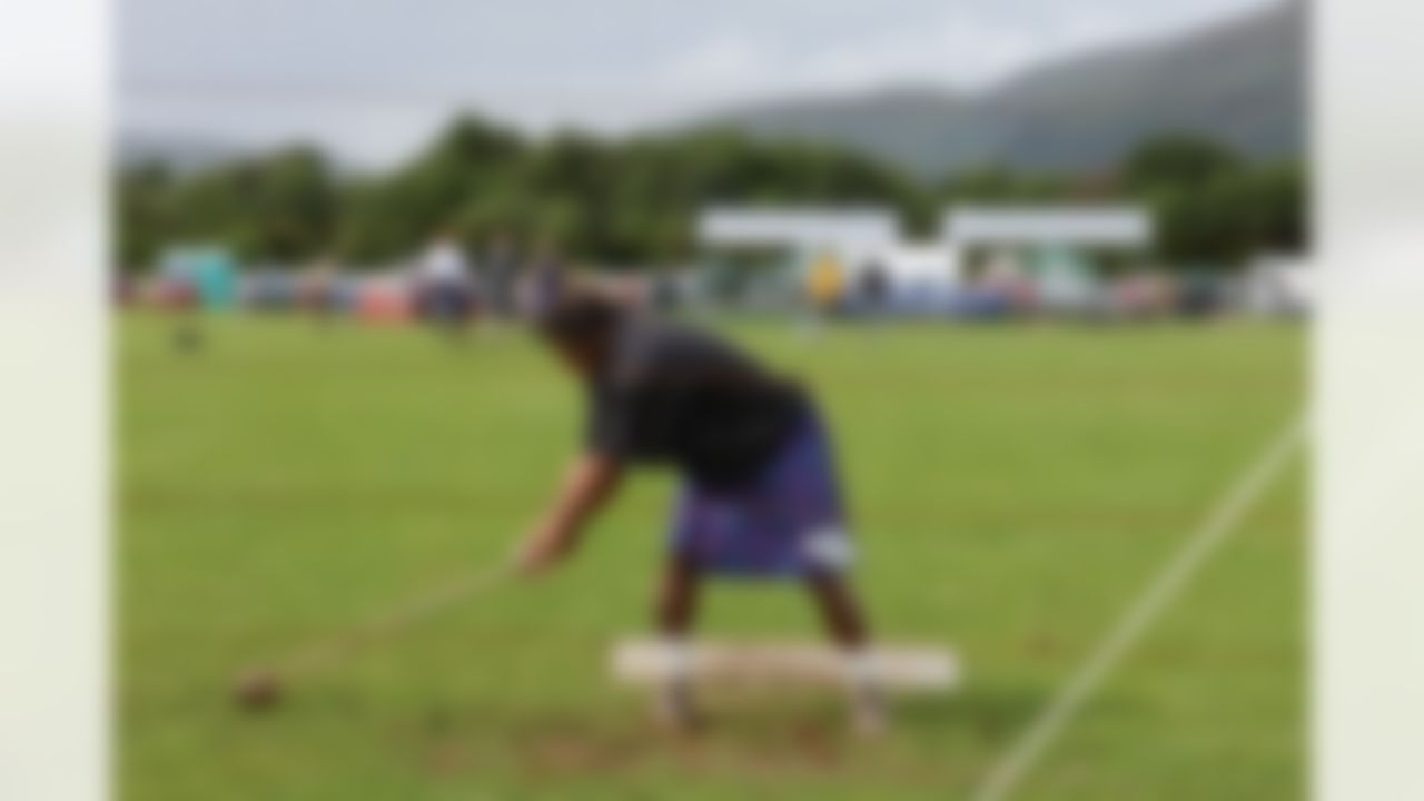 Dhani Jones throws the hammer at the Highland Games in Scotland. (Special to NFL.com)