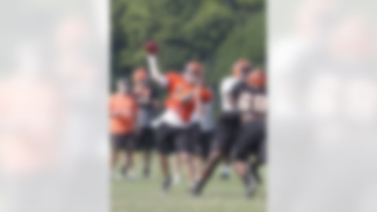 Cincinnati Bengals' quarterback Andy Dalton (14) in action at their second practice at NFL football training camp, Sunday, July 31, 2011, in Georgetown, Ky. (AP Photo/Al Behrman)
