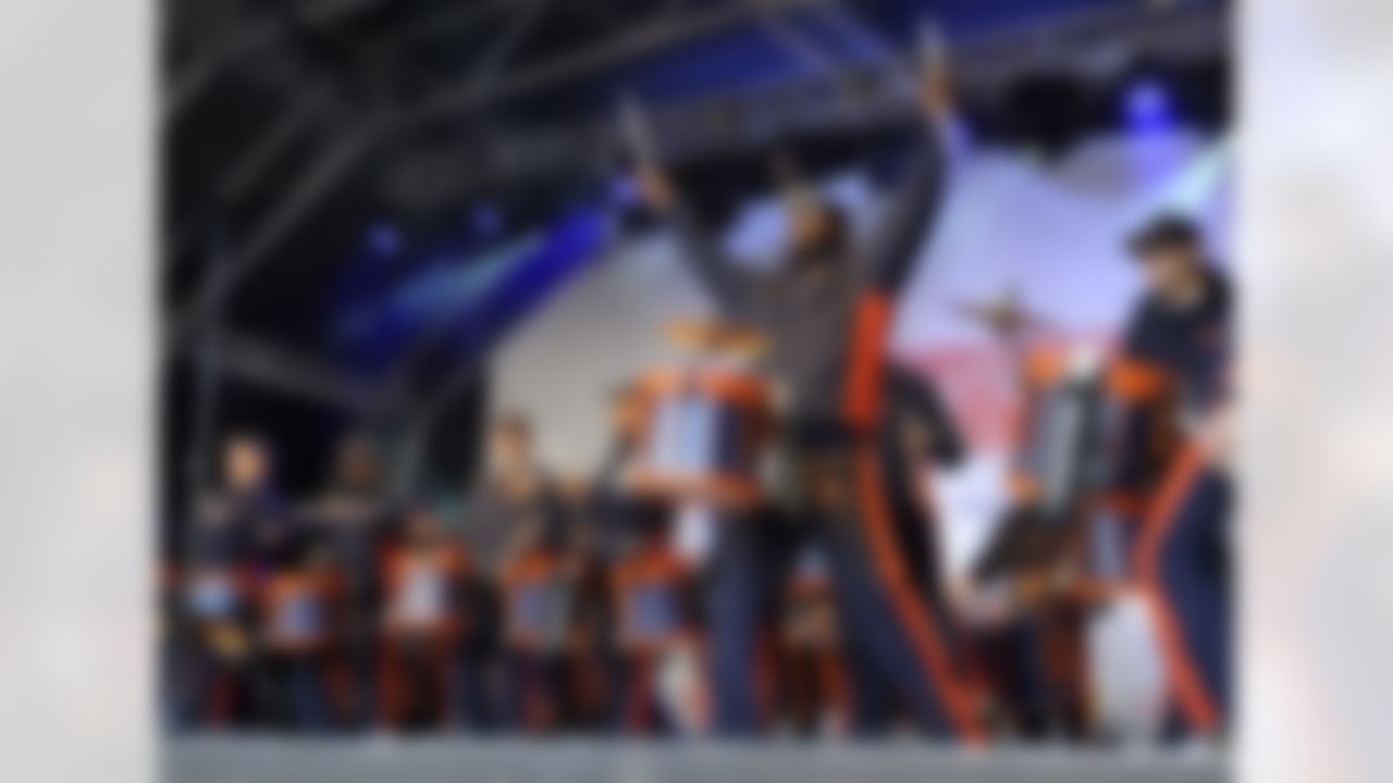 The Chicago Bears Drumline perform during a fan rally at Trafalgar Square, London, Saturday Oct. 22, 2011. The Buccaneers will face Chicago Bears at London's Wembley stadium on Sunday as part of the NFL International series. (AP Photo/Tom Hevezi)
