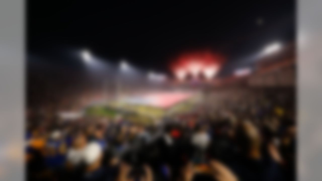 A general view of Los Angeles Memorial Coliseum during the playing of the national anthem prior to an NFL football game between the Los Angeles Rams and the Kansas City Chiefs on Monday, Nov. 19, 2018, in Los Angeles.