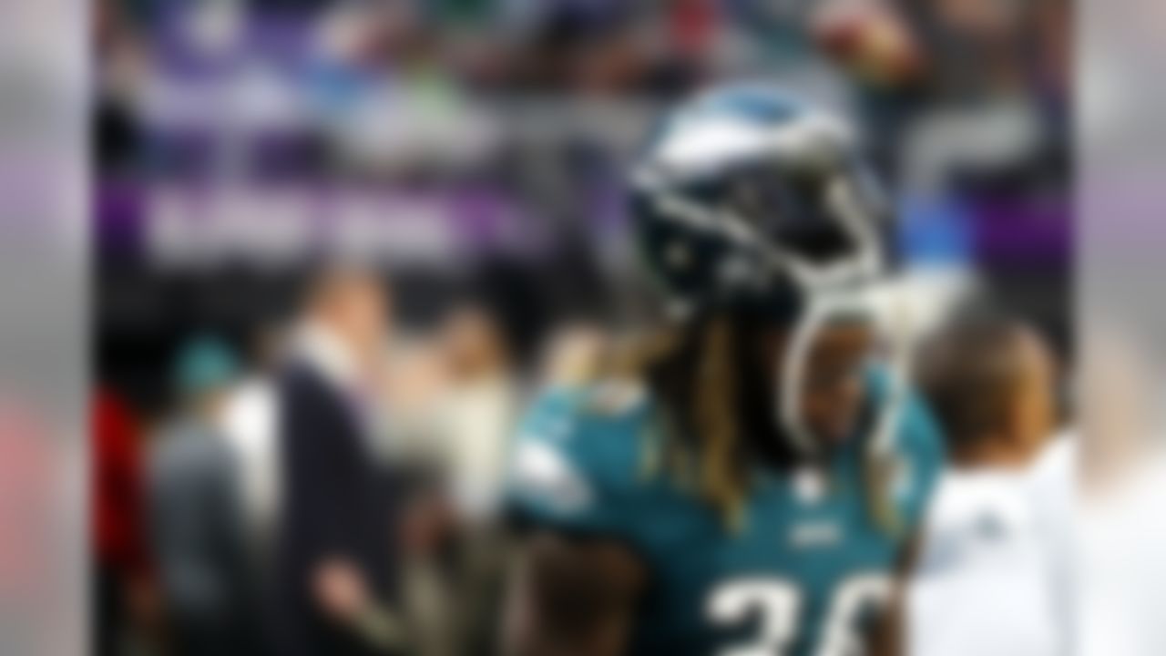 Philadelphia Eagles running back Jay Ajayi (36) warms up prior to Super Bowl LII.