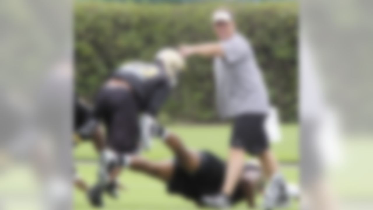 New Orleans Saints defensive coordinator Gregg Williams talks to his defense during pracice at the club's NFL football training facility in Metairie, Friday, June 4, 2010. (AP Photo/Bill Haber)