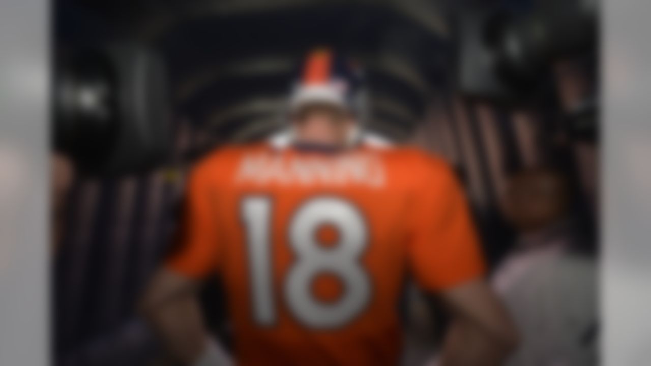 Denver Broncos quarterback Peyton Manning waits to be introduced before the AFC Championship Game. (AP Photo/Jack Dempsey)