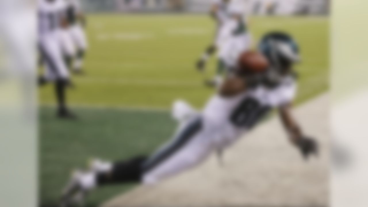 Philadelphia Eagles wide receiver Freddie Martino (80) catches a pass for a touchdown during the second half of a preseason NFL football game against the New York Jets Thursday, Sept. 3, 2015  in East Rutherford, N.J. (AP Photo/Mel Evans)