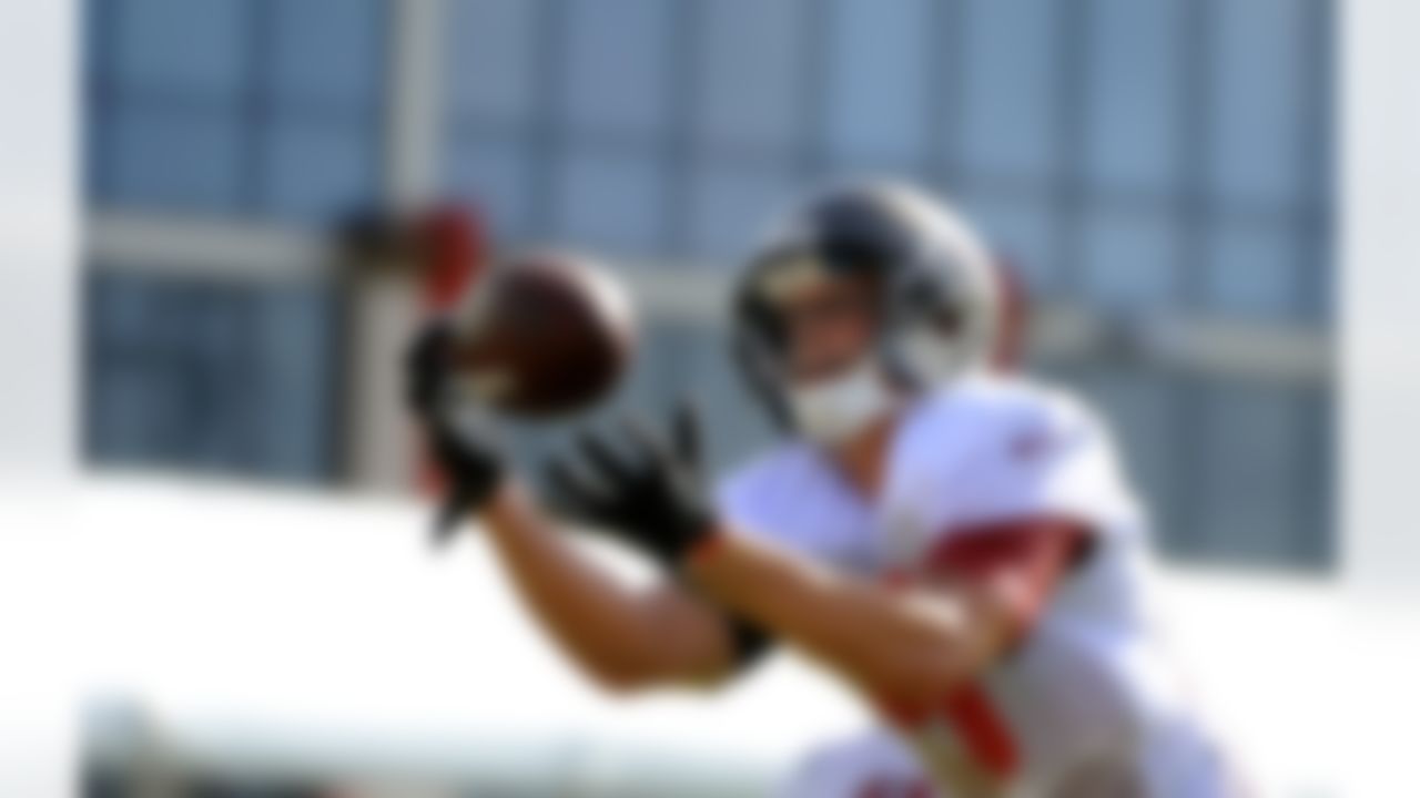 Tampa Bay Buccaneers wide receiver Greg Ellingson hauls in a pass during NFL football training camp, Friday, July 27, 2012, in Tampa, Fla. (AP Photo/Brian Blanco)